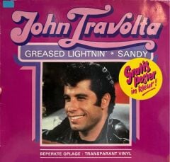 John Travolta - 1978 HOLLANDA BASKI Greased Lightnin' Sandy ve diğerleri Şeffaf Renkli Plak LP