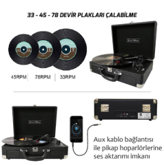 Record Master T310CH Şarj Özellikli Pikap - 33, 45, 78 Devir T310CH- Siyah PİKAP