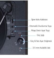 Record Master T310CH Şarj Özellikli Pikap - 33, 45, 78 Devir T310CH- Siyah PİKAP