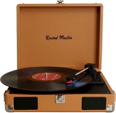 Record Master RM-311 Kahverengi Renkli Pikap - Tüm Plaklar İle Uyumlu - Power Bank lere Bağlanarak Kullanılabilme