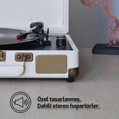 Record Master ST14012 Retro Pikap - Kum Beyazı - Bluetooth ve Şarj Özellikli - Tüm Plakları Çalabilme