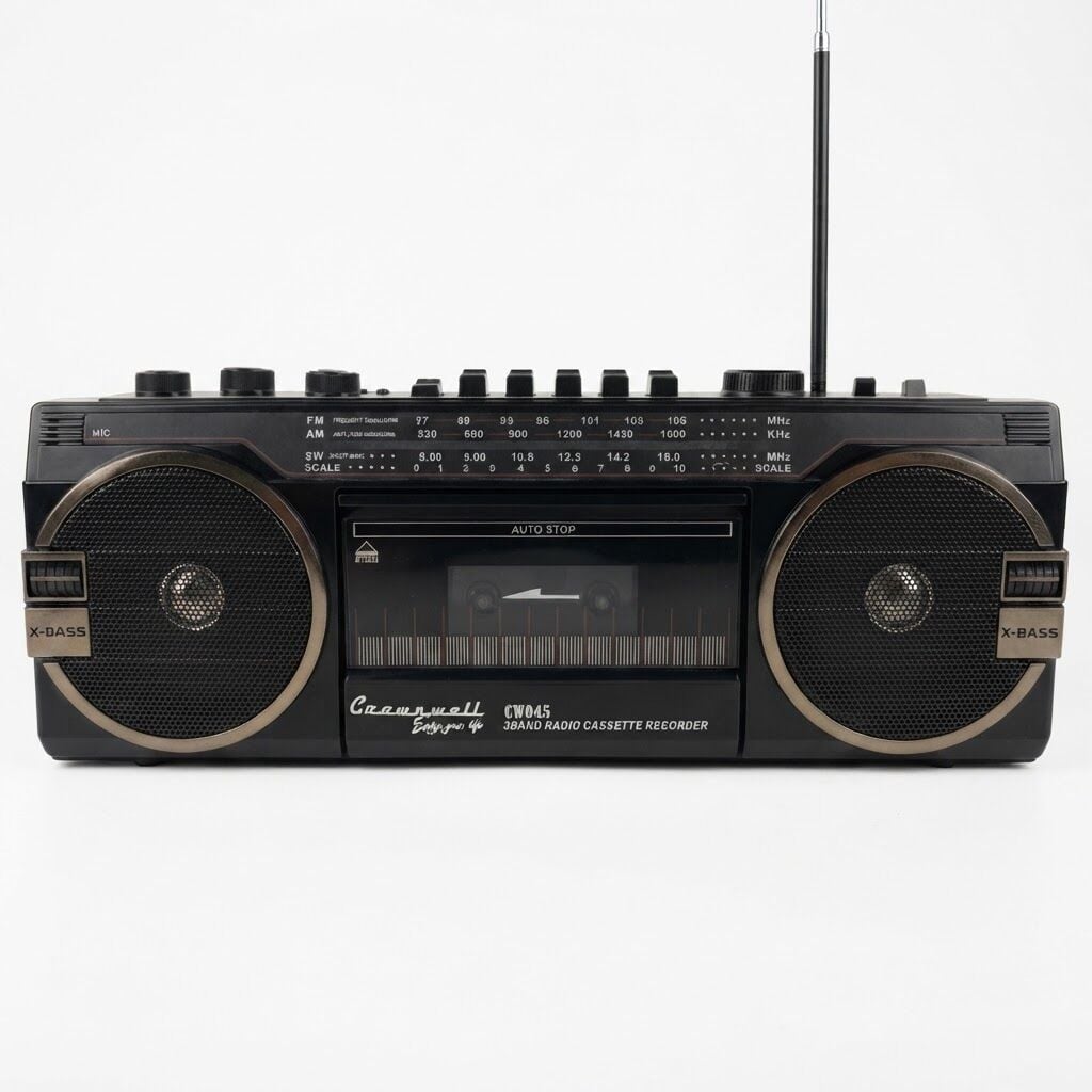 Crownwell Siyah Bluetooth Destekli Nostaljik Kaset Çalar ve Taşınabilir Radyo SİYAH