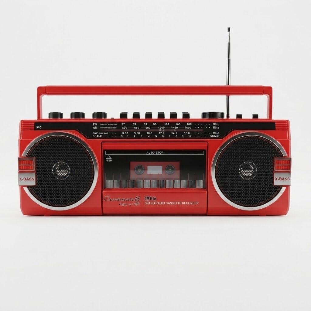 Crownwell Kırmızı Bluetooth Destekli Nostaljik Kaset Çalar ve Taşınabilir Radyo KIRMIZI