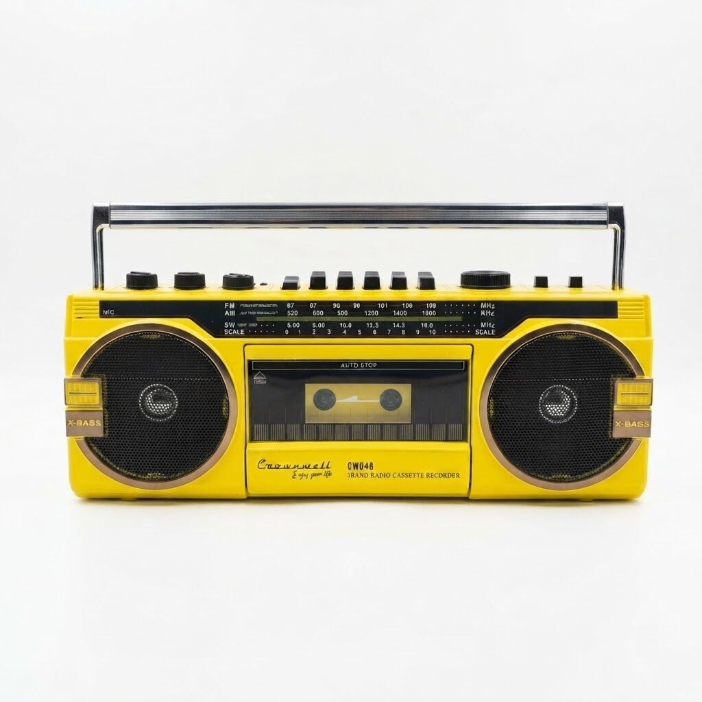 Crownwell Sarı Bluetooth Destekli Nostaljik Kaset Çalar ve Taşınabilir Radyo SARI