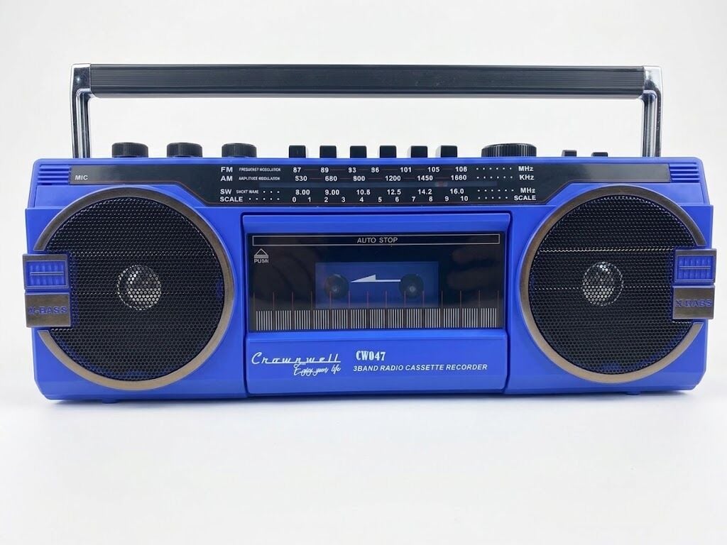 Crownwell Mavi Bluetooth Destekli Nostaljik Kaset Çalar ve Taşınabilir Radyo MAVİ