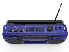 Crownwell Mavi Bluetooth Destekli Nostaljik Kaset Çalar ve Taşınabilir Radyo MAVİ
