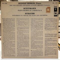 Rudolf Serkin / Eugene Ormandy Conducts The Philadelphia Orchestra / Schumann*, Strauss* ‎– Piano Concerto In A Minor, Op. 54 / Burlesque In D Minor 1956 BASKI LP