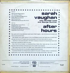 Sarah Vaughan With Mundell Lowe And George Duvivier – After Hours LP