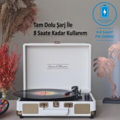 Record Master *ÜCRETSİZ KARGO Record Master ST14012 Kum Beyazı Retro Pikap Bluetooth ve Şarj Özellikli Özel Dış Kaplama Retro Pikap 33, 45, 78 Devir