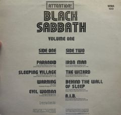 Black Sabbath – Attention! Black Sabbath Volume One , Paranoid ,  Iron Man , The Wizard bu albümde 1975 İNGİLTERE BASKI LP