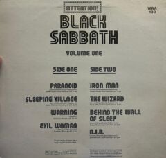 Black Sabbath – Attention! Black Sabbath Volume One , Paranoid ,  Iron Man , The Wizard bu albümde 1975 İNGİLTERE BASKI LP