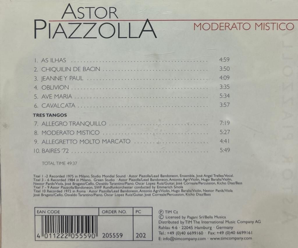 DİKKAT DİKKAT CD CD Astor Piazzolla – Moderato Mistico 2010 BASKI CD