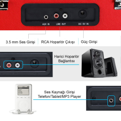 Record Master T310CH Dahili Şarj Özellikli Kırmızı PİKAP