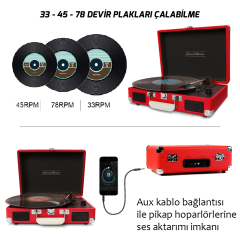 Record Master T310CH Dahili Şarj Özellikli Kırmızı PİKAP