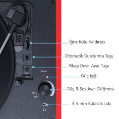 Record Master T310CH Dahili Şarj Özellikli Kırmızı PİKAP