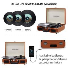 Record Master T310CH Şarj Özellikli Pikap - 33, 45, 78 Devir T310CH- Kahverengi Pikap